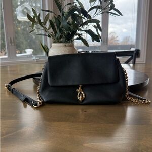 Rebecca Minkoff Black Leather Crossbody Bag with Chain Strap